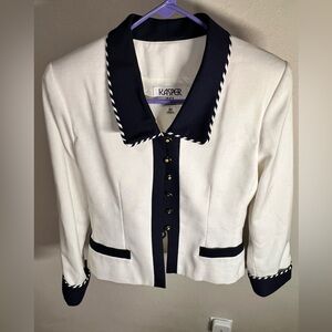 Kasper ASL White & Navy Trim Blazer Jacket – Size 4P Petite